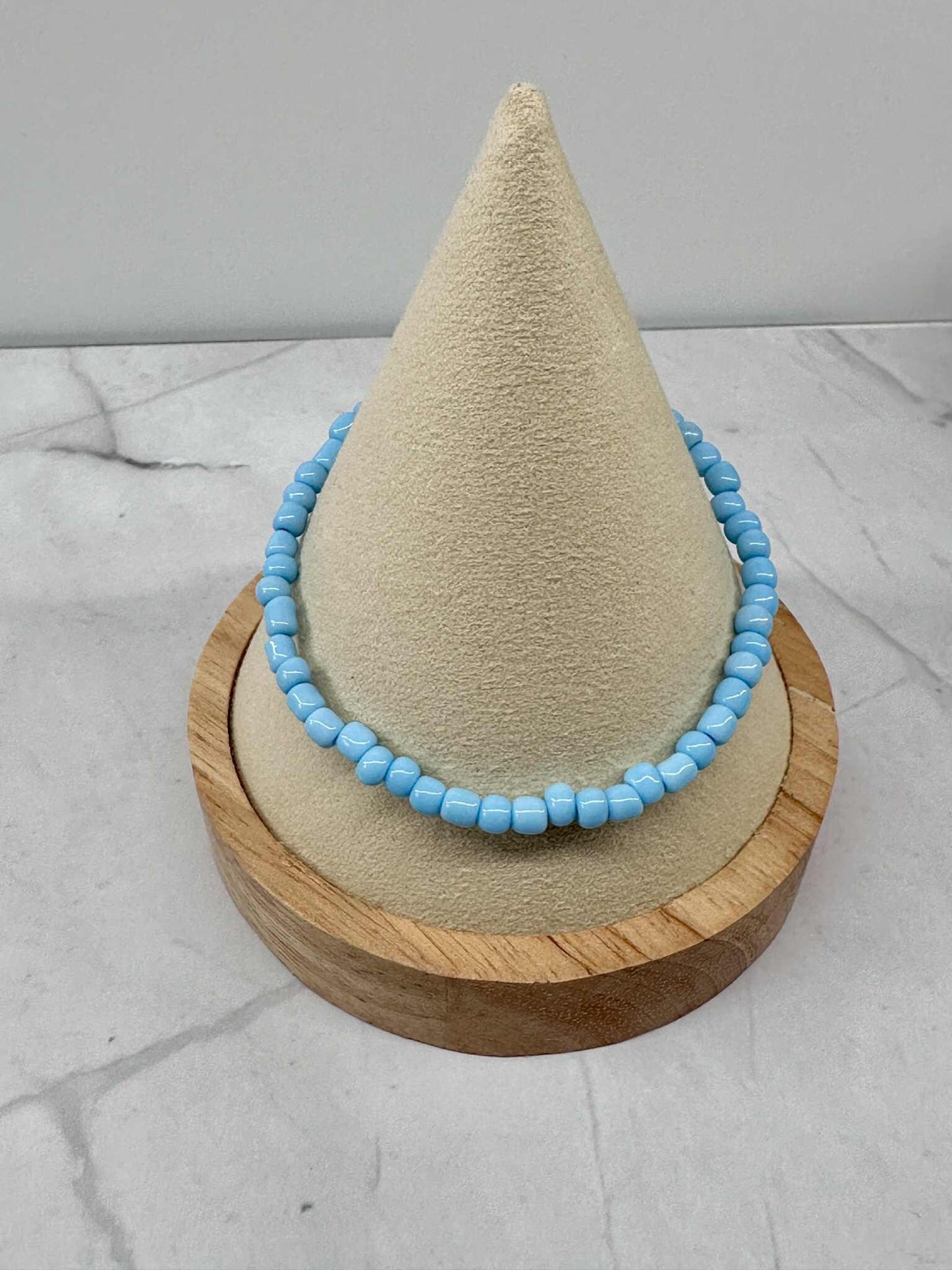 Single Strand Light Blue Seed Bead Stretch Bracelet