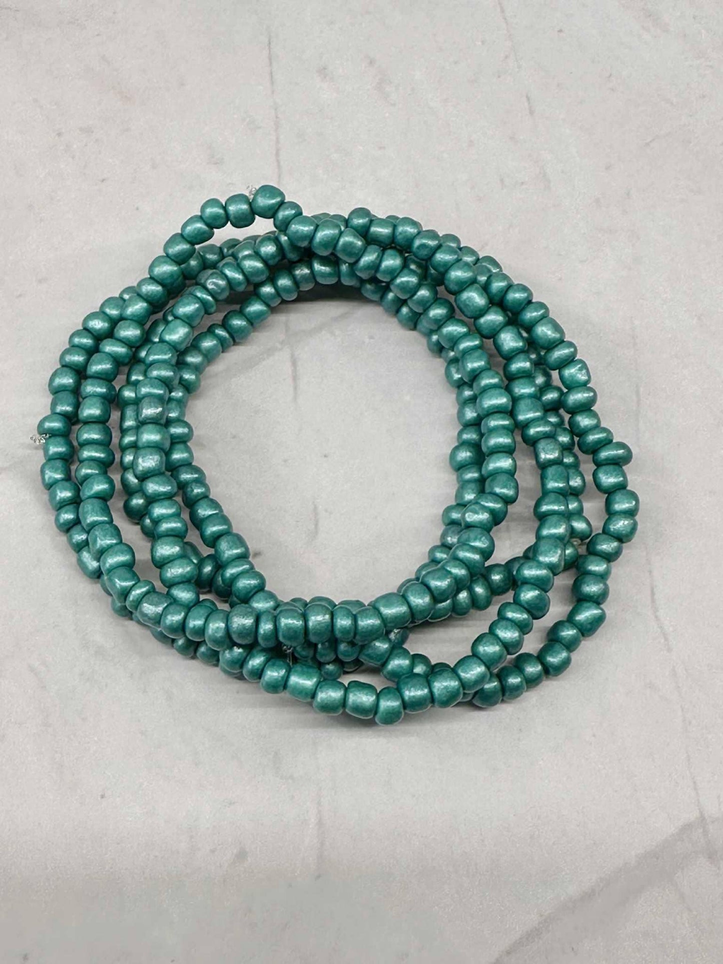 Single Strand Teal Metallic Seed Bead Stretch Bracelet