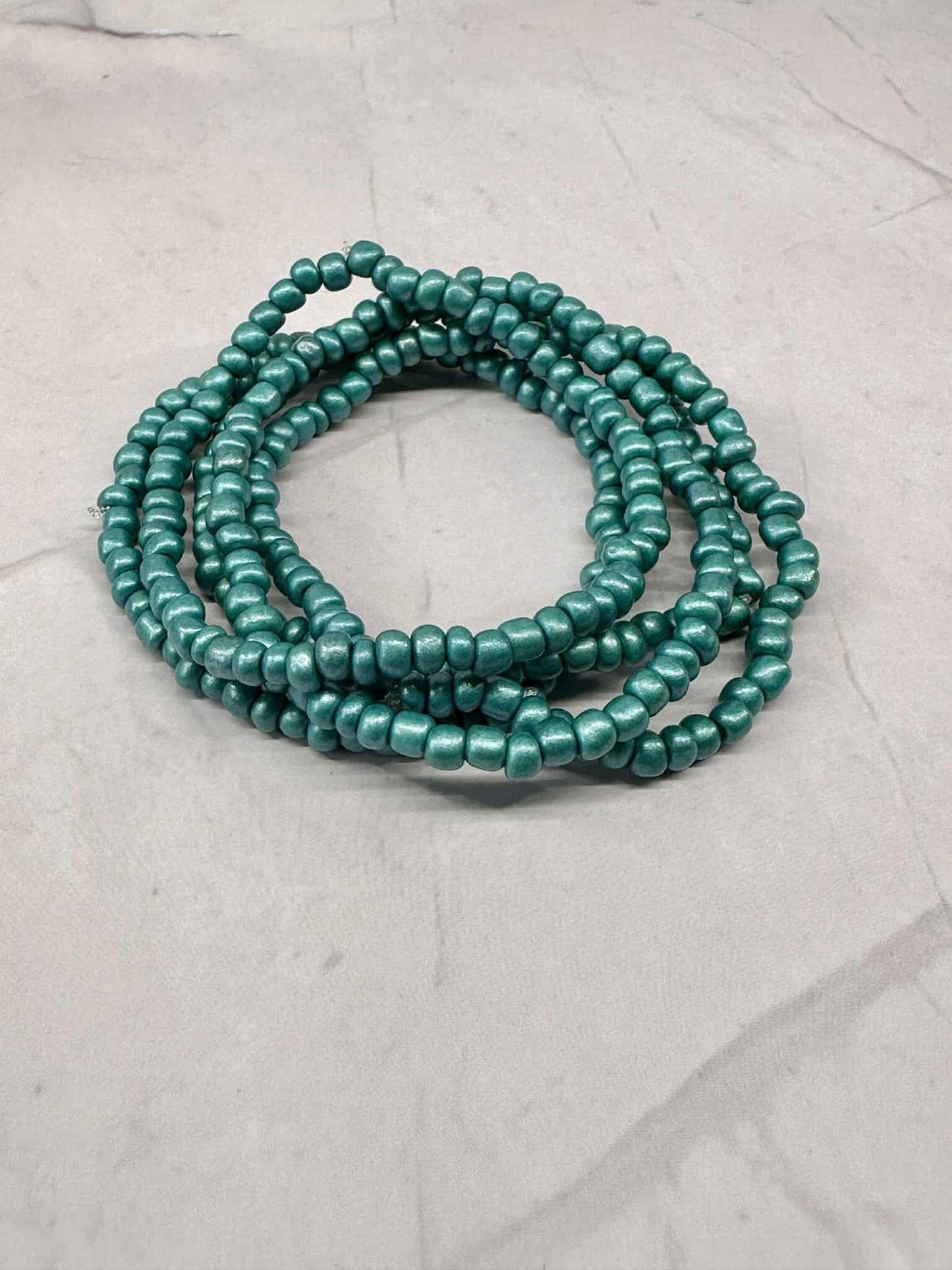 Single Strand Teal Metallic Seed Bead Stretch Bracelet