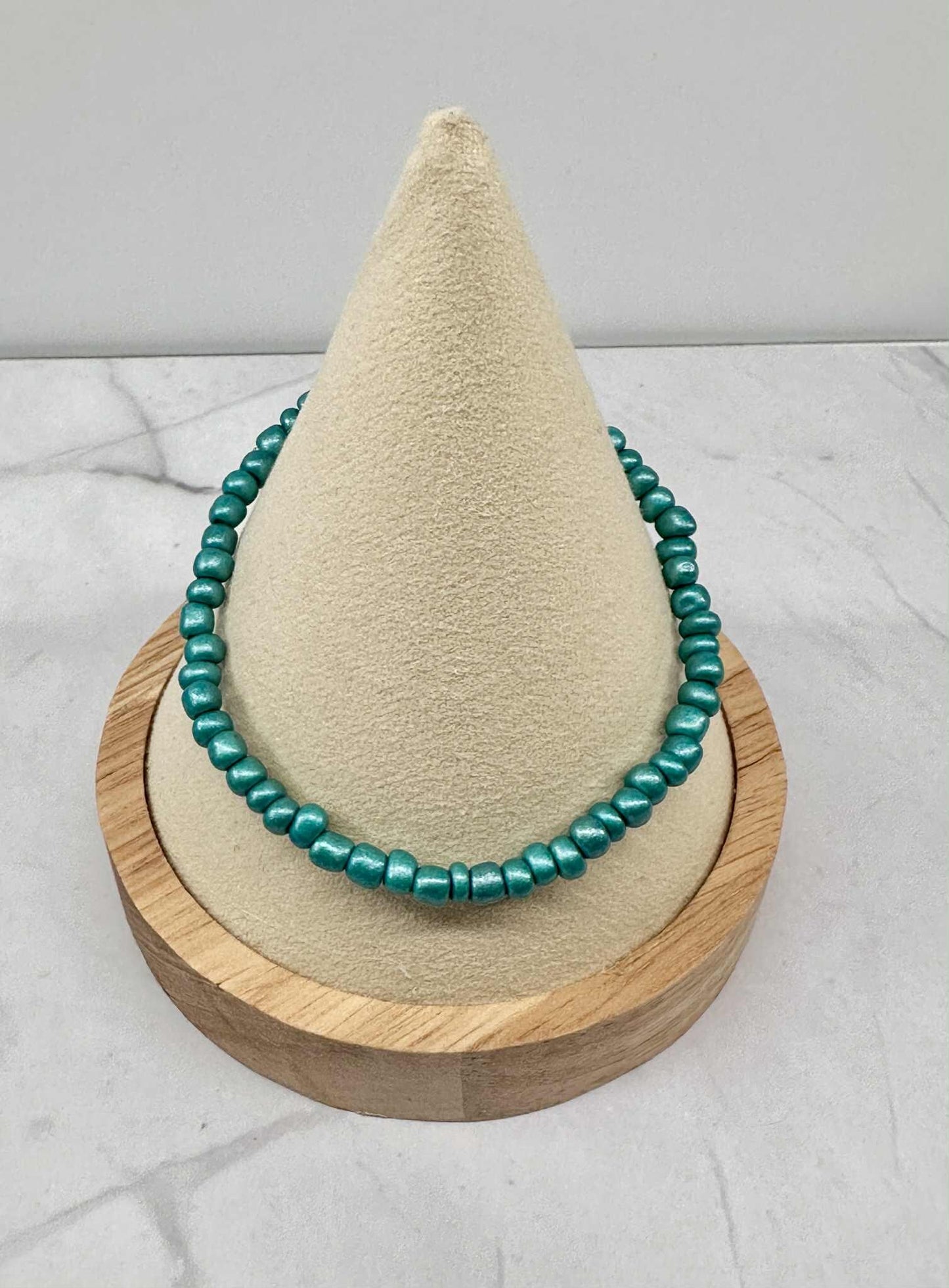 Single Strand Teal Metallic Seed Bead Stretch Bracelet