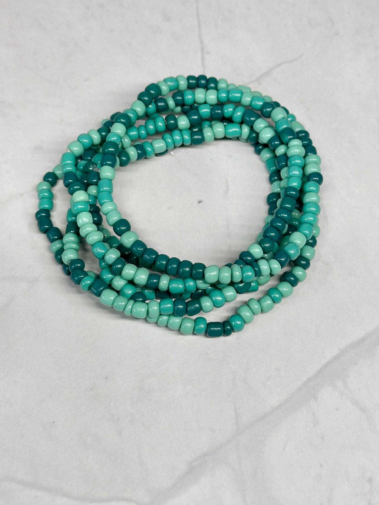 Single Strand Multi Green/Teal Seed Bead Stretch Bracelet
