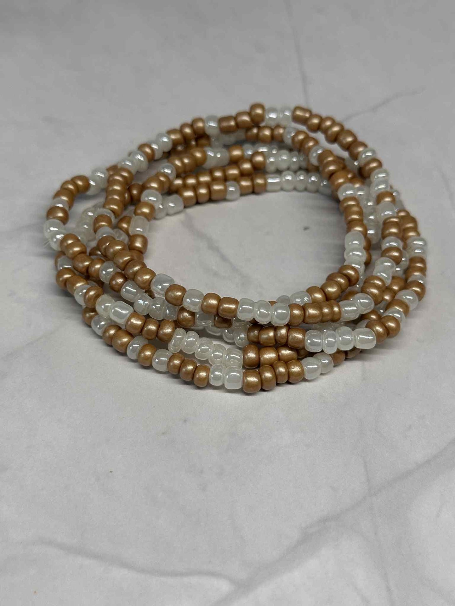 Single Strand White & Khaki Seed Bead Bracelet