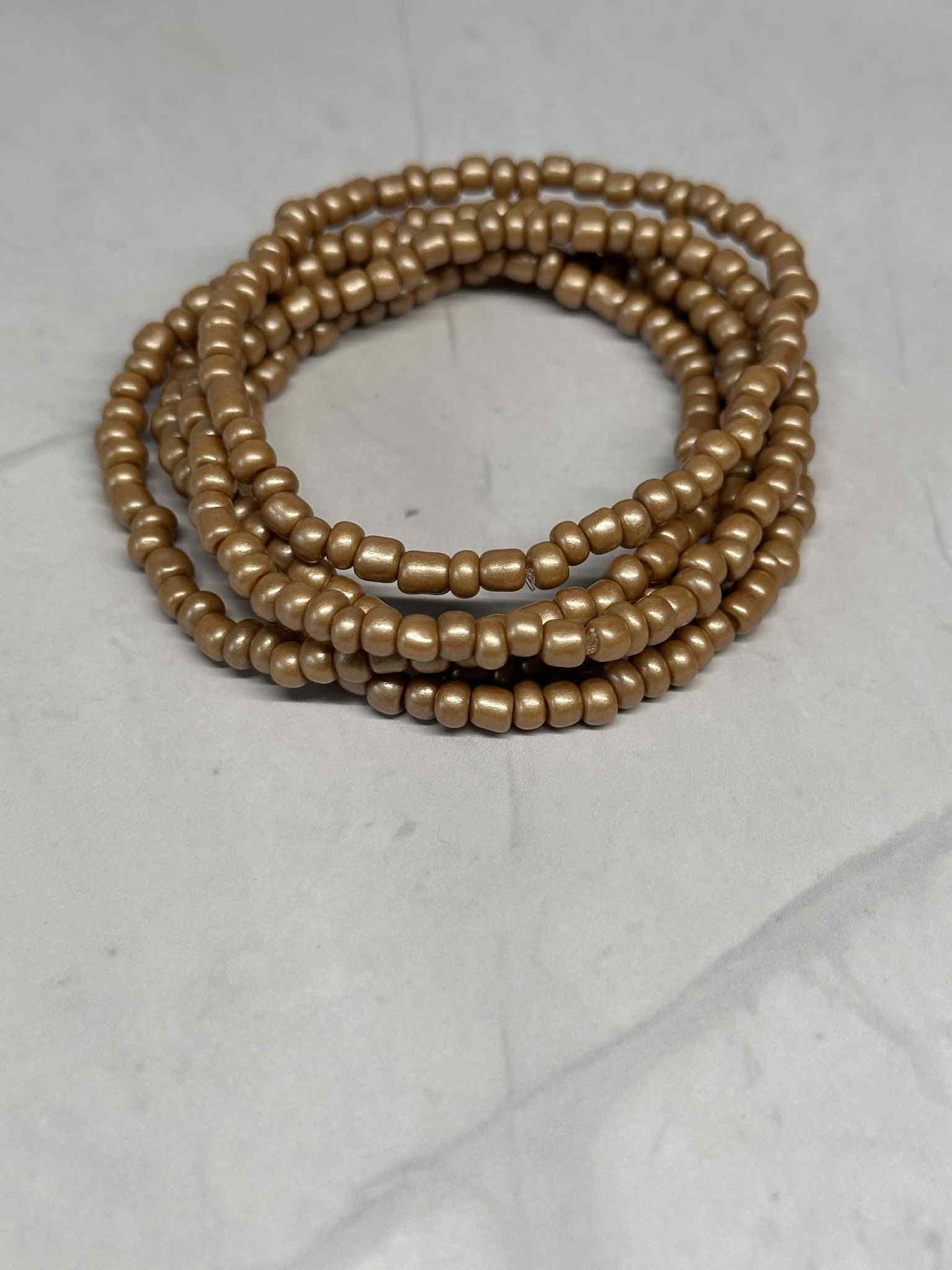 Single Strand White & Khaki Seed Bead Bracelet