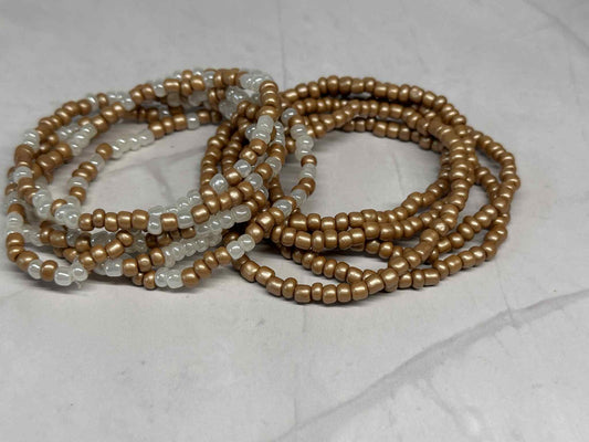 Single Strand White & Khaki Seed Bead Bracelet