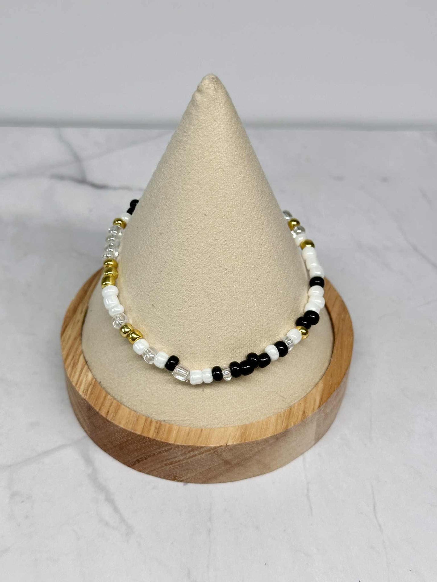 Single Strand Black Tie Seed Bead Bracelet