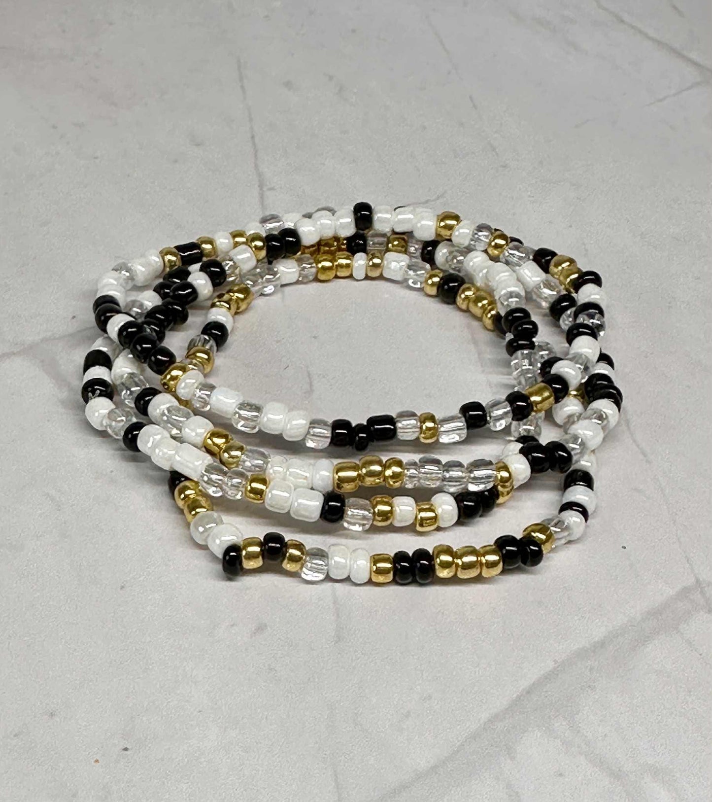 Single Strand Black Tie Seed Bead Bracelet
