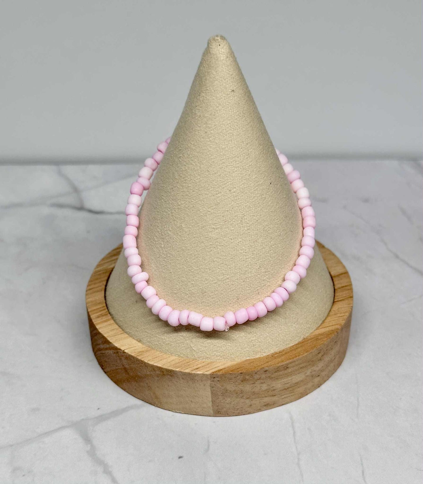 Single Strand Pink Matte Seed Bead Stretch Bracelet