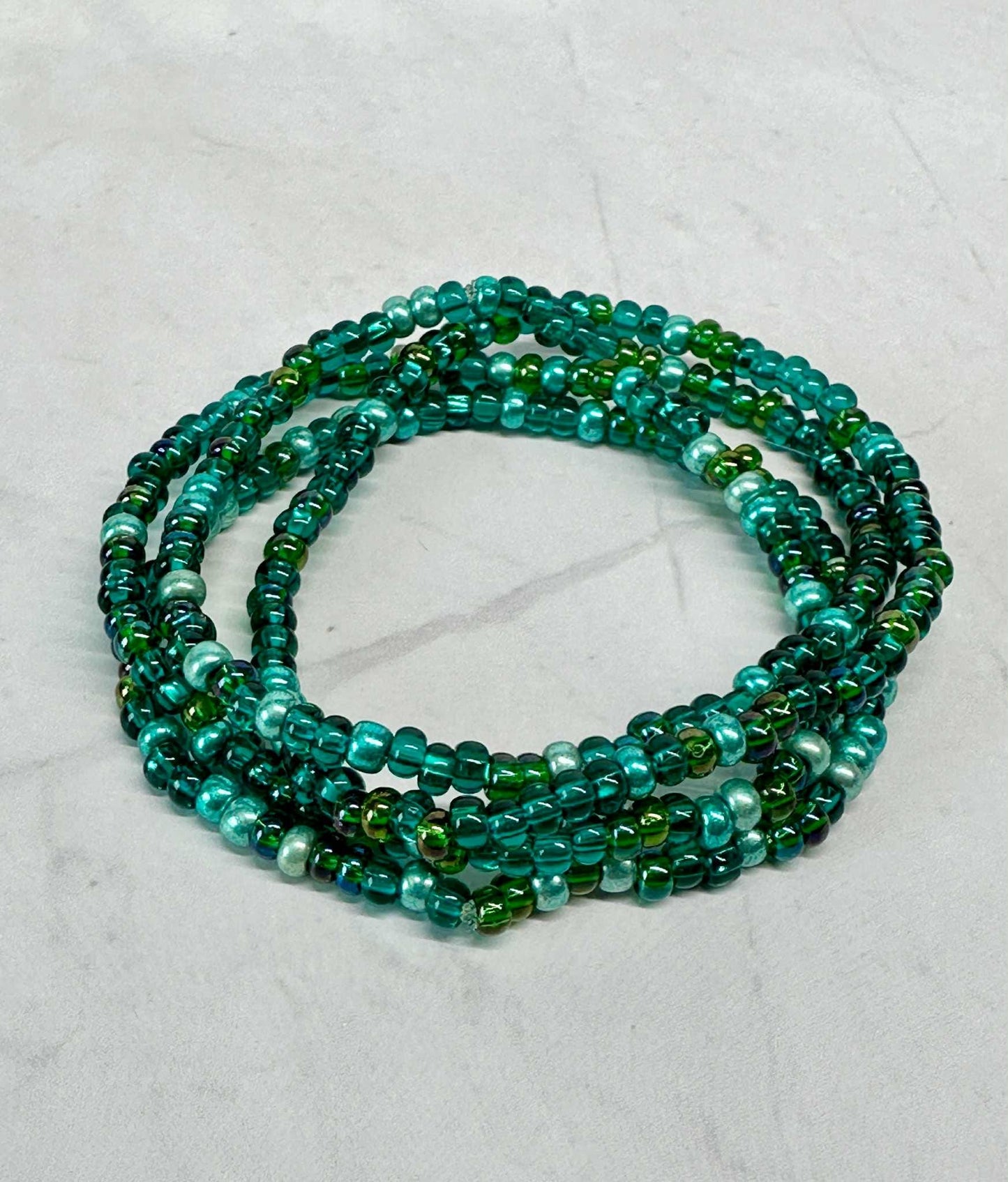 Single Strand 3Green Mix Seed Bead Stretch Bracelet