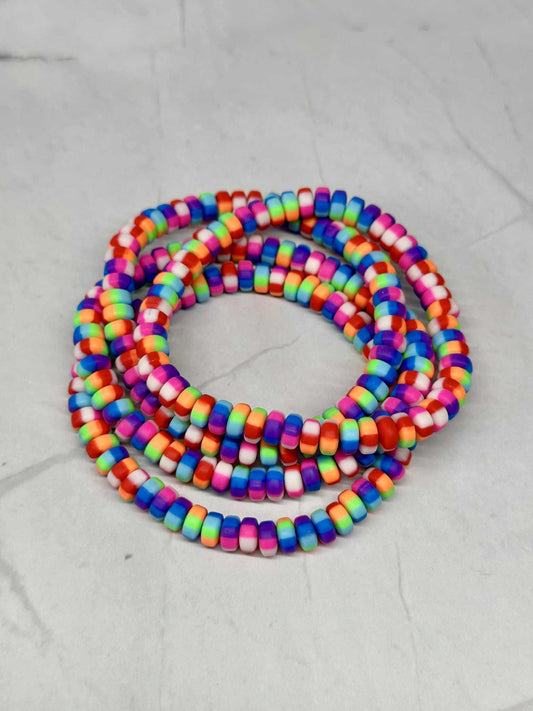 Single Strand Chunky Clay Beaded Stretch Bracelet