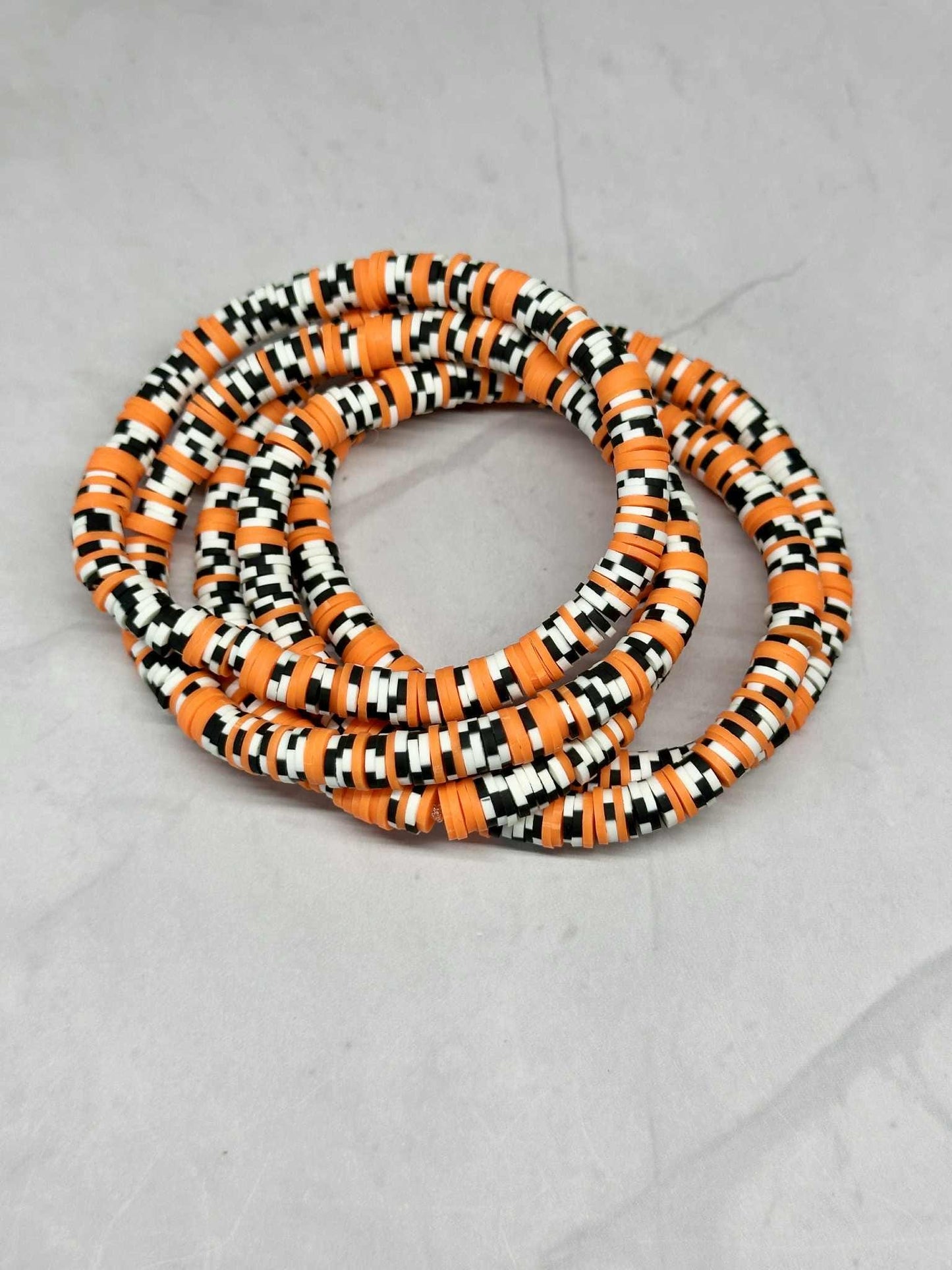 Single Strand Orange & Black Clay Bead Stretch Bracelet