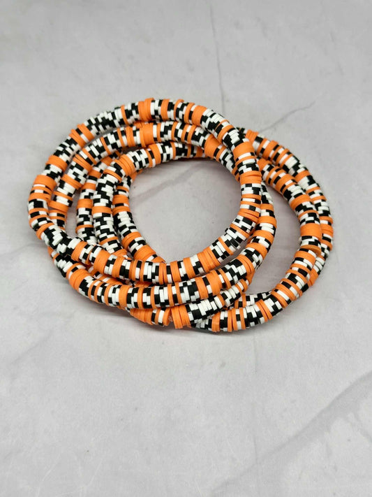 Single Strand Orange & Black Clay Bead Stretch Bracelet
