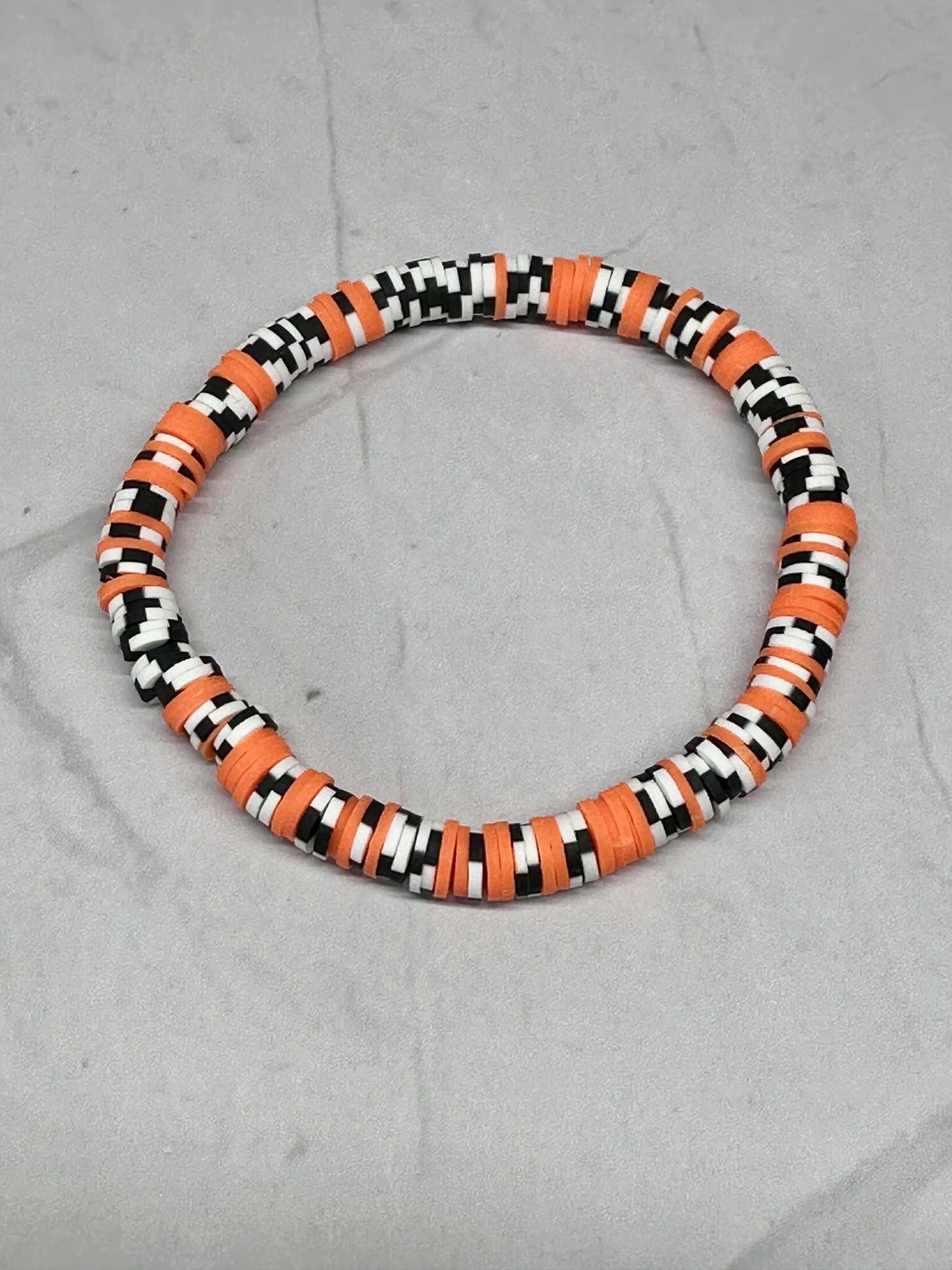 Single Strand Orange & Black Clay Bead Stretch Bracelet