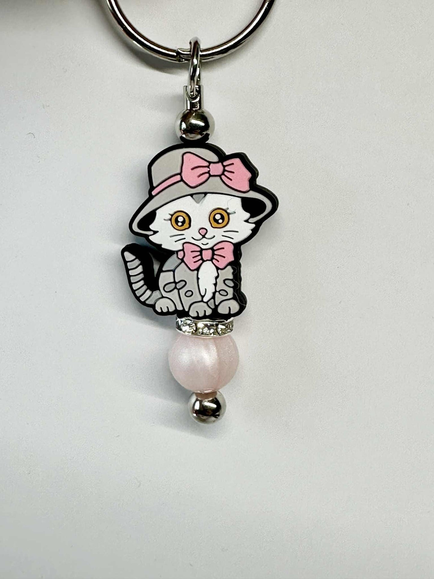 Cute Cat Silicone Keychains, Silicone Bead Keychain, Zipper Pull