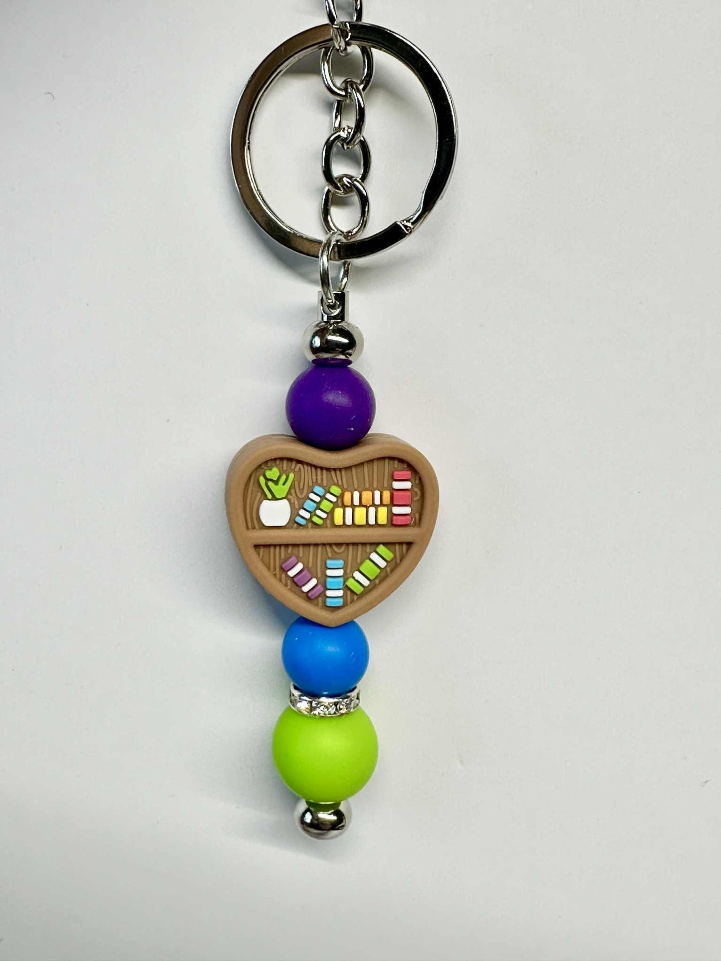 Heart Bookshelf Silicone Keychain, Silicone Bead Keychain, Zipper Pull