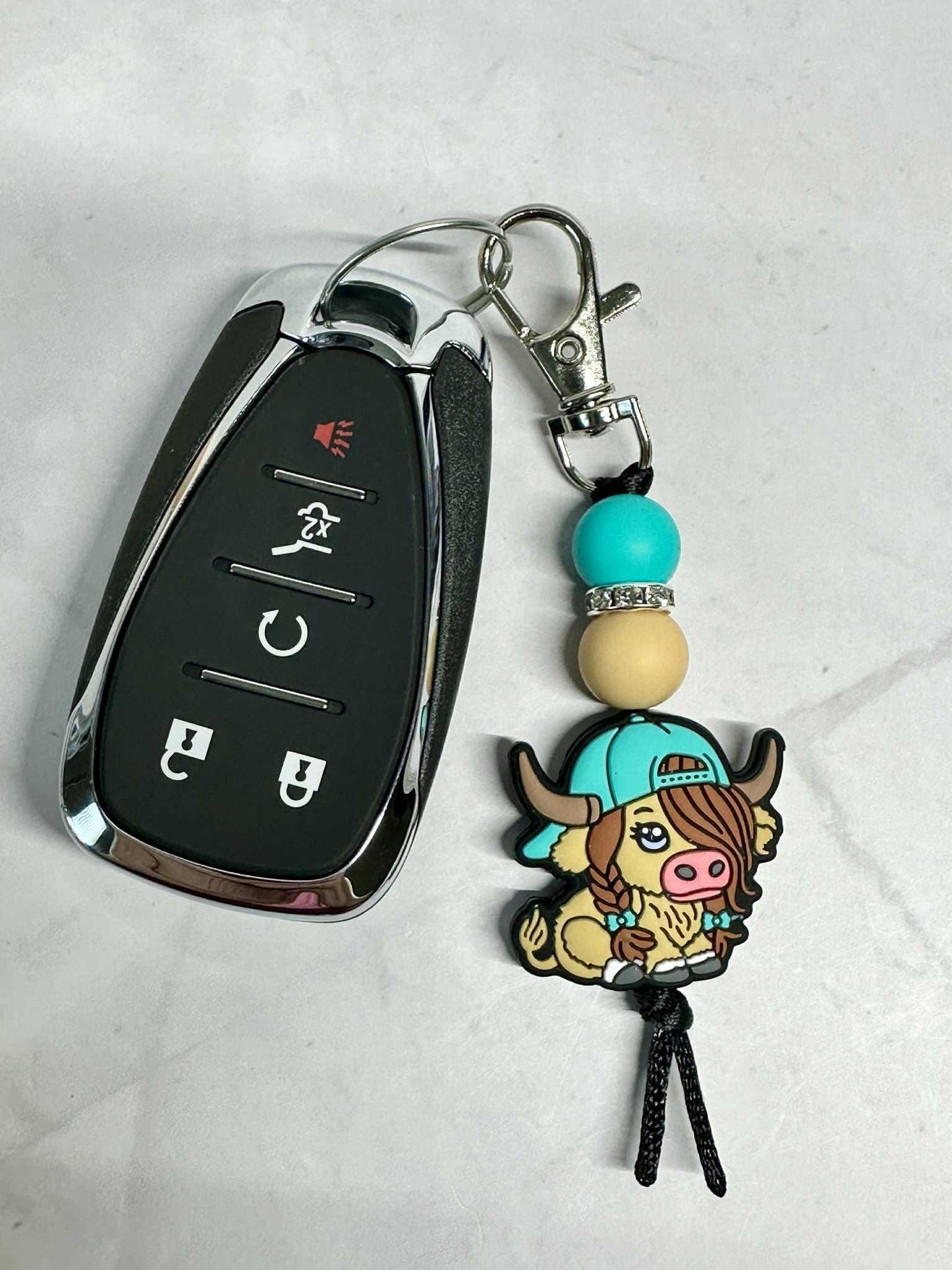 Highland Cow Keychains, Silicone Bead Keychain, Zipper Pull