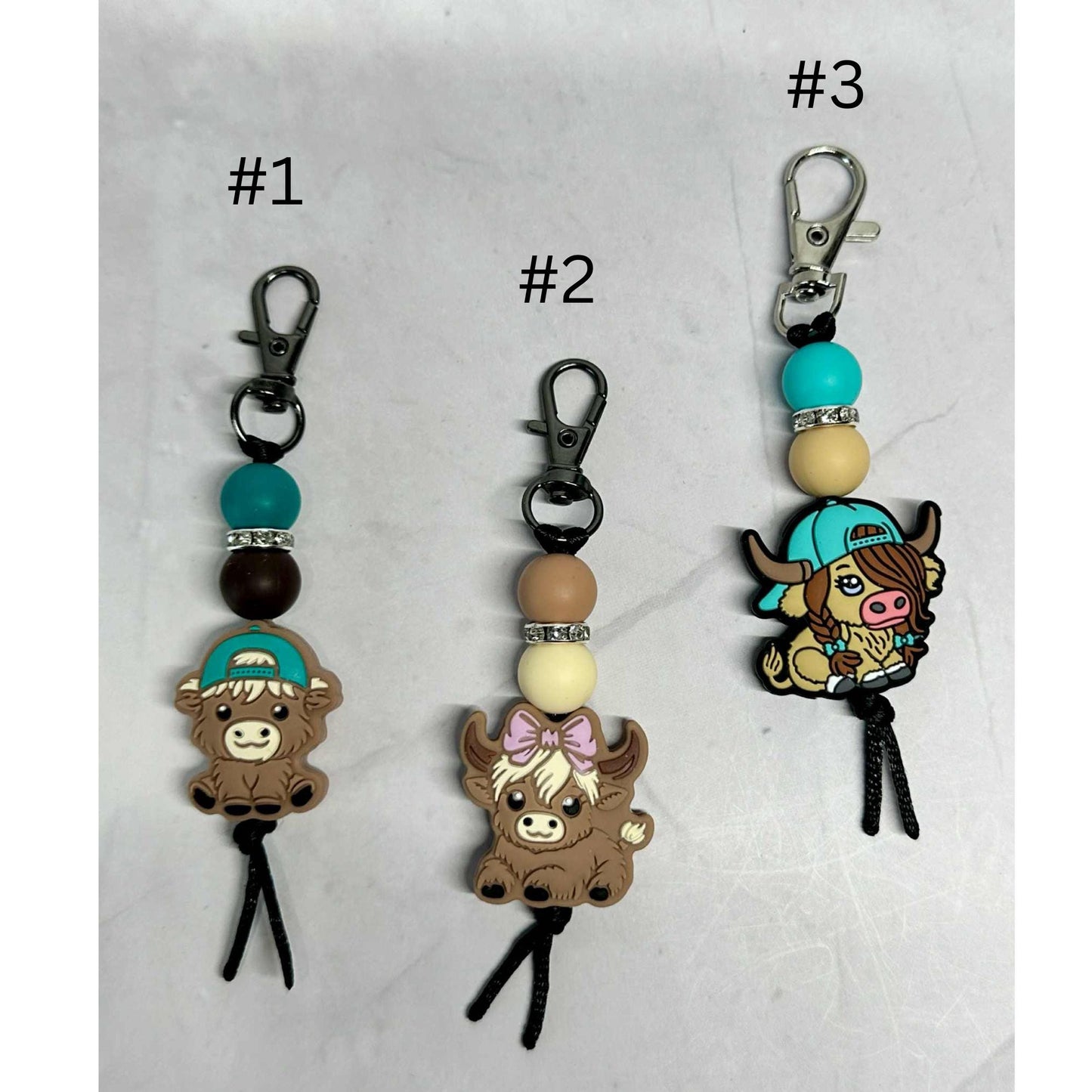 Highland Cow Keychains, Silicone Bead Keychain, Zipper Pull