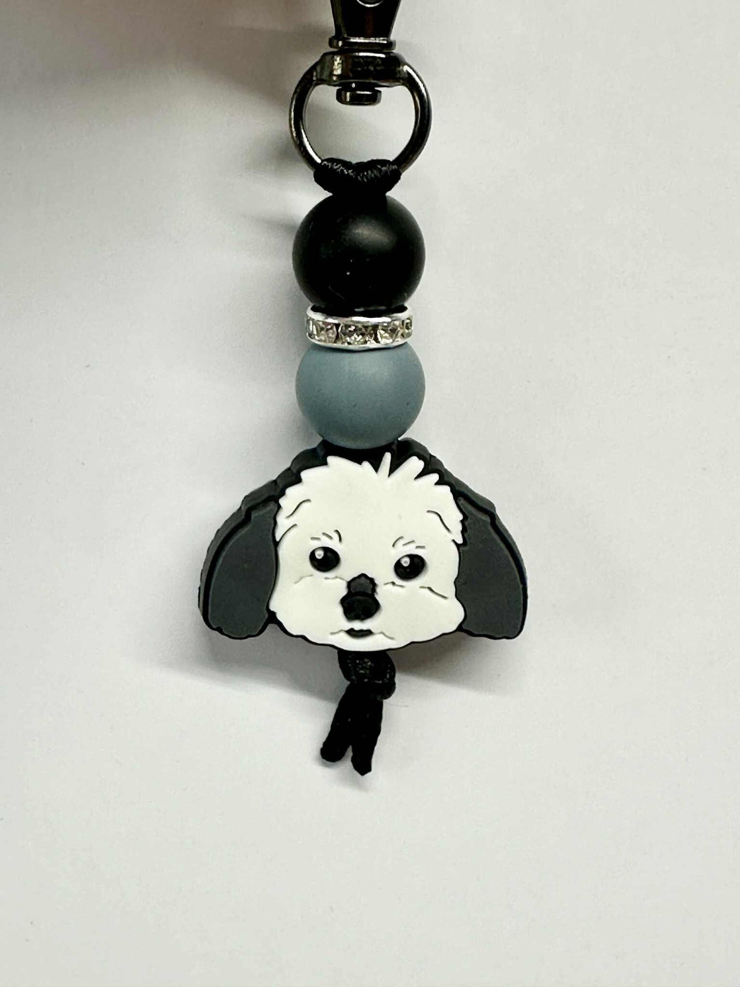 Cute White Dog Keychain, Silicone Bead Keychain, Zipper Pull