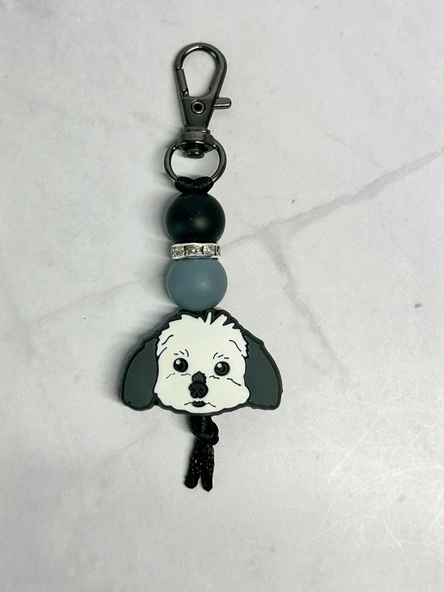 Cute White Dog Keychain, Silicone Bead Keychain, Zipper Pull