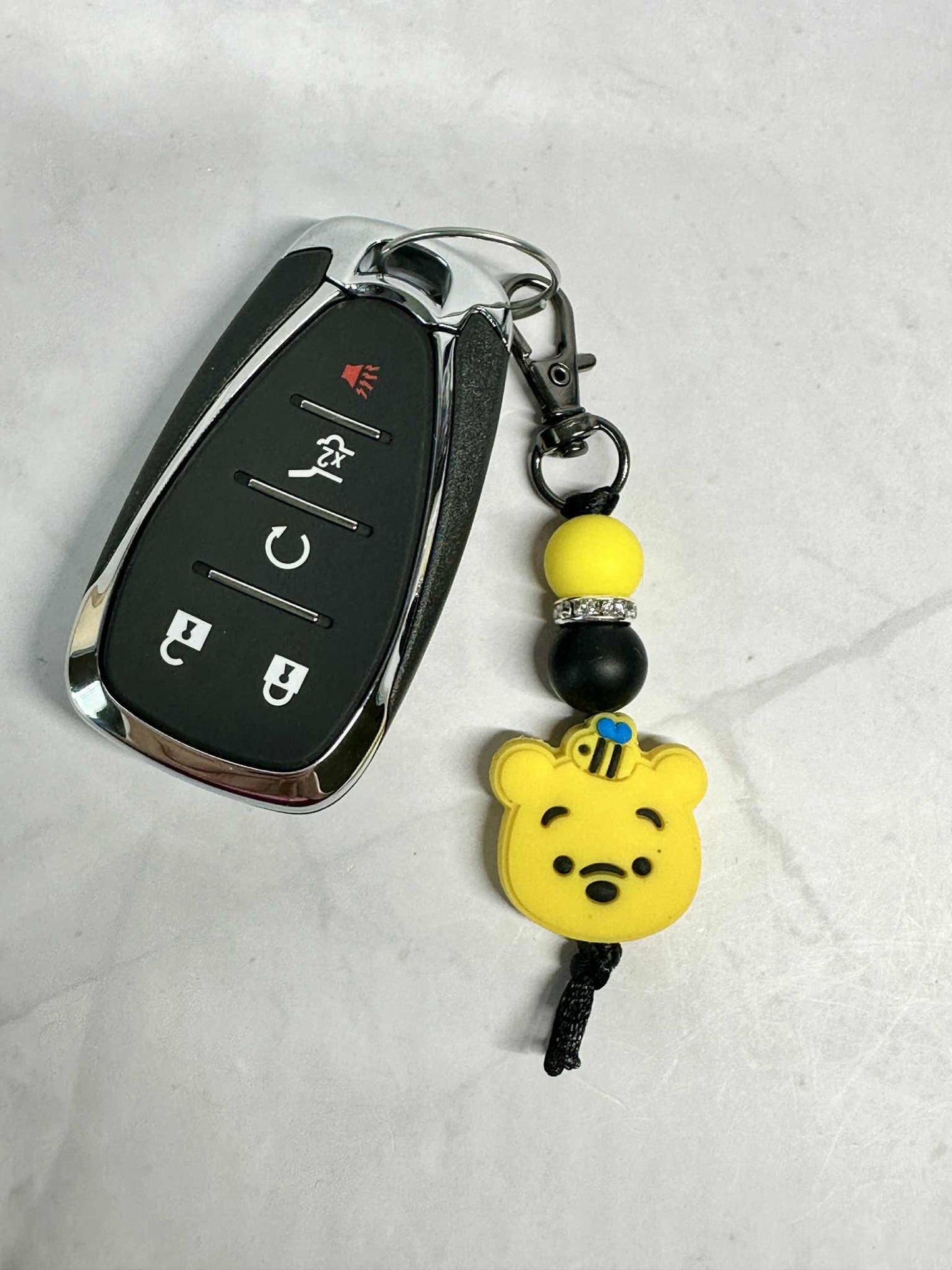 Yellow Bear Keychain, Silicone Bead Keychain, Zipper Pull