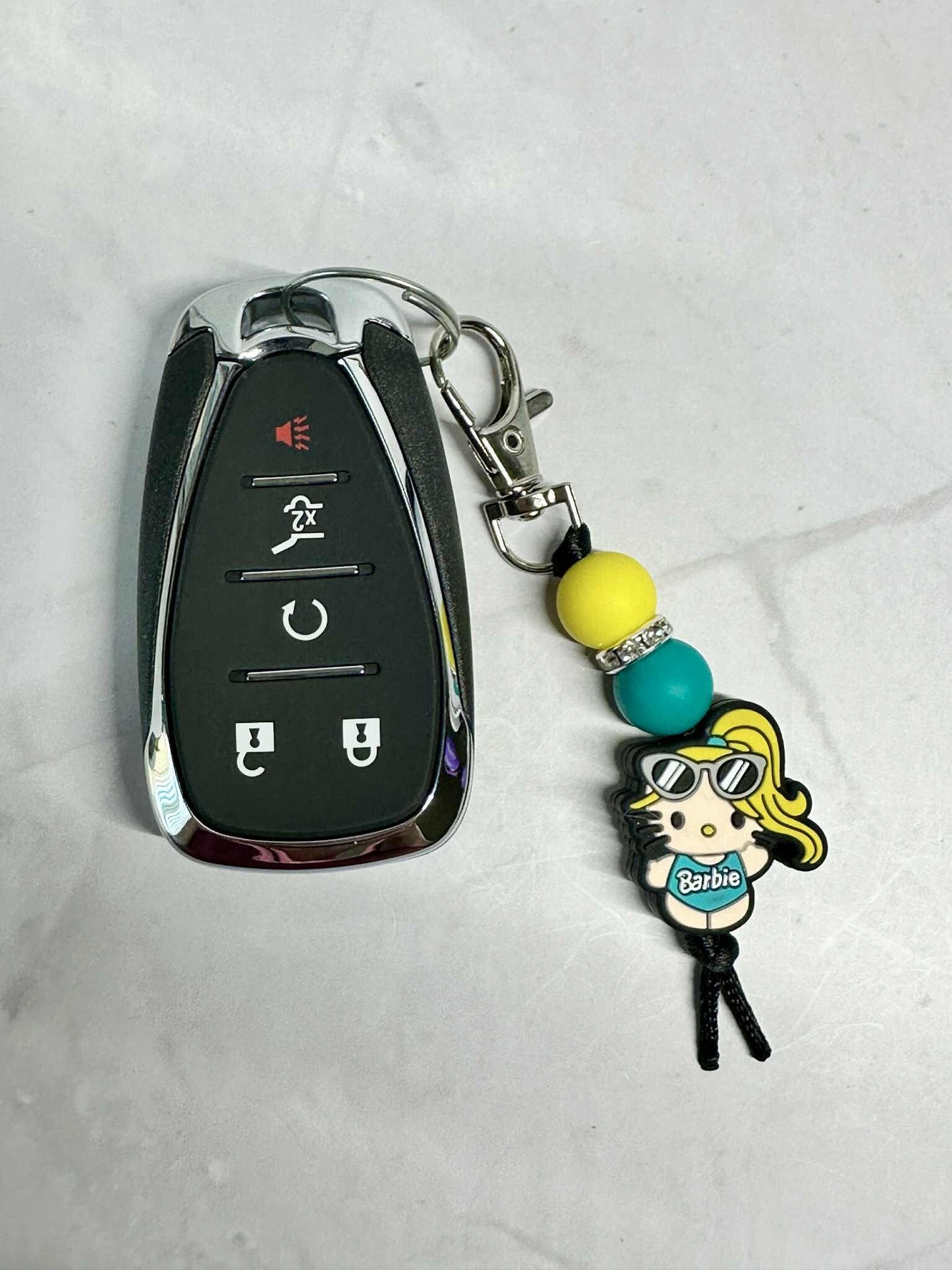 Summer Girl Kitty Keychain, Silicone Bead Keychain, Zipper Pull