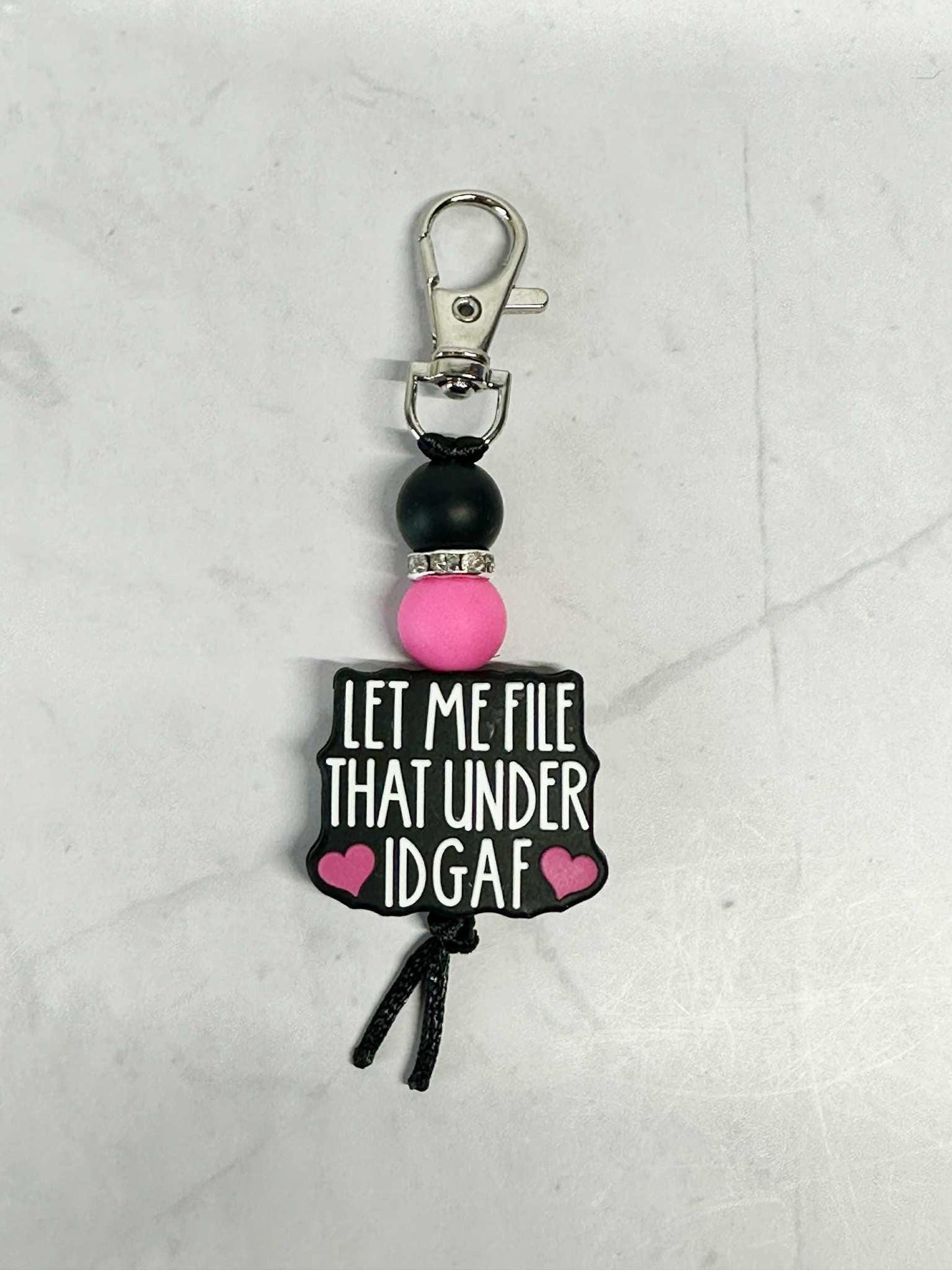Sarcastic IDGAF Keychain, Silicone Bead Keychain, Zipper Pull
