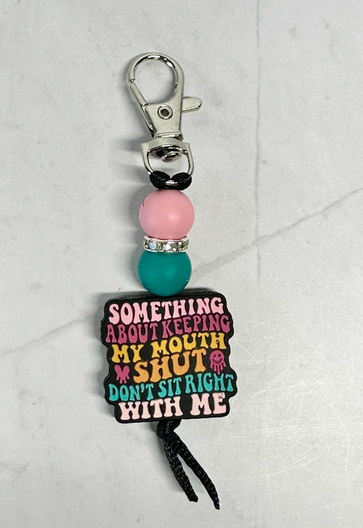 Keeping My Mouth Shut Keychain, Silicone Bead Keychain, Zipper Pull