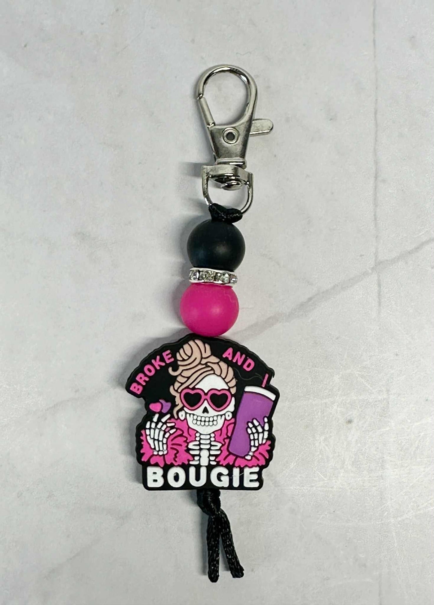 Broke and Bougie Skeleton Keychain, Silicone Bead Keychain, Zipper Pull