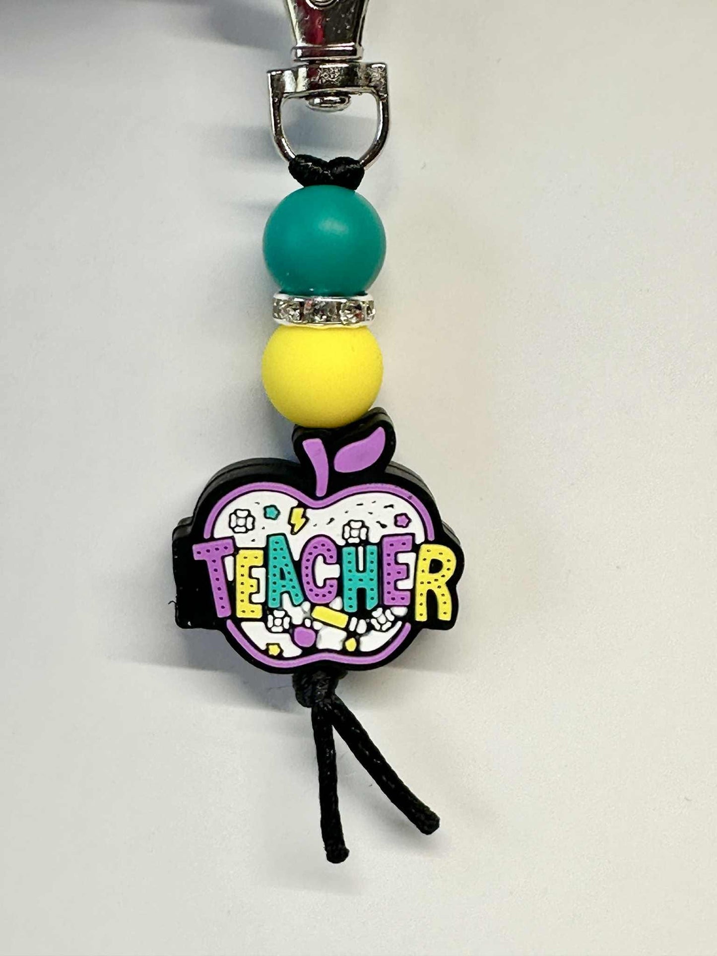 Teacher Apple Keychain, Silicone Bead Keychain, Zipper Pull