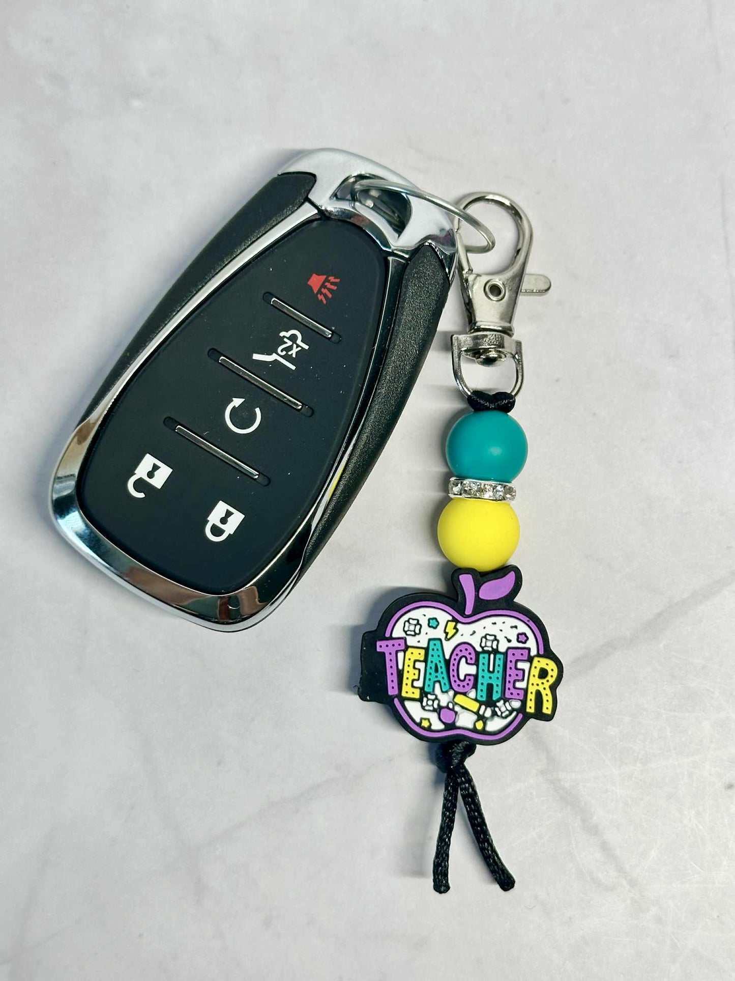 Teacher Apple Keychain, Silicone Bead Keychain, Zipper Pull