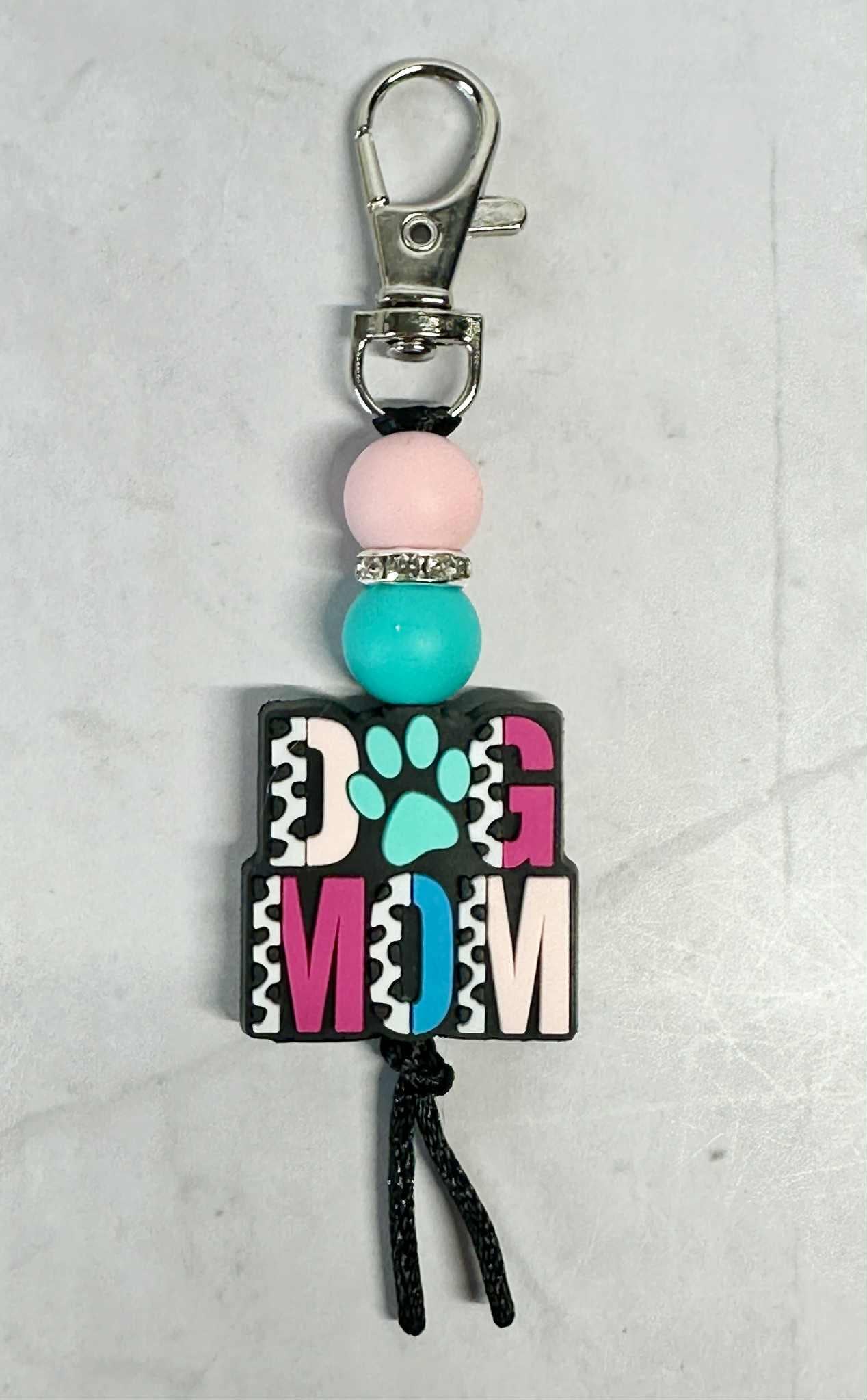 Dog Mom Keychain, Silicone Bead Keychain, Zipper Pull