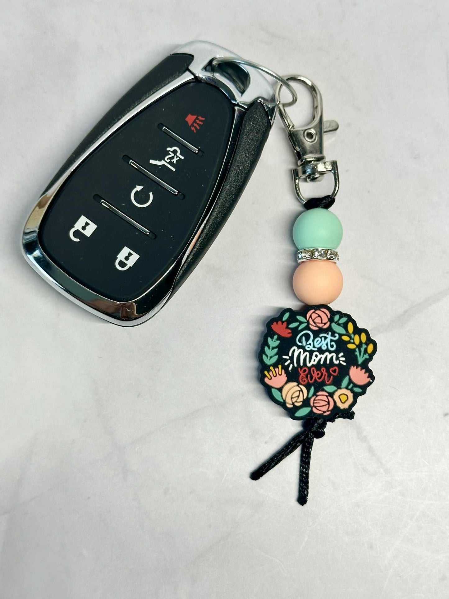 Best Mom Ever Flower Keychain, Silicone Bead Keychain, Zipper Pull