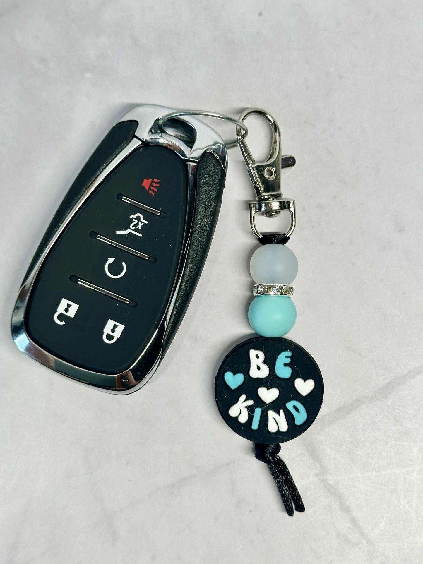 Turquoise Be Kind Keychain, Silicone Bead Keychain, Zipper Pull