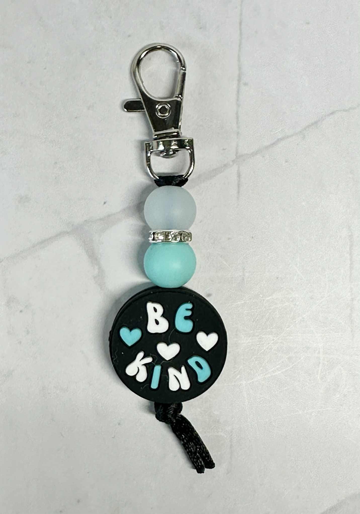 Turquoise Be Kind Keychain, Silicone Bead Keychain, Zipper Pull