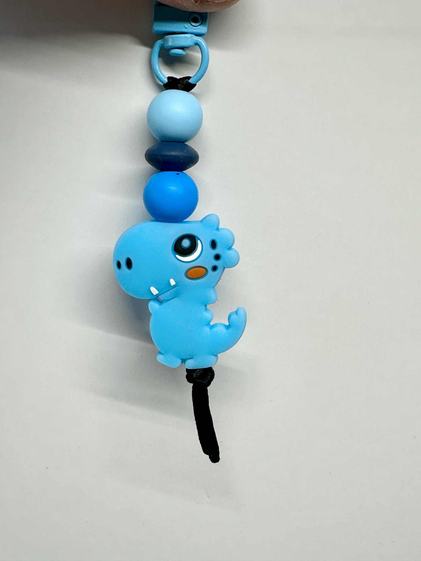 Cute Blue Dinosaur Keychain, Silicone Bead Keychain, Zipper Pull
