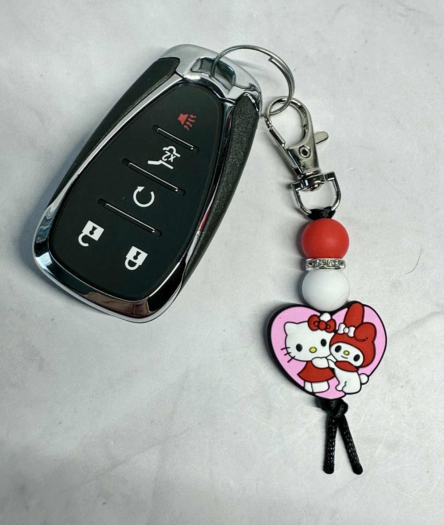 Pink Friends Heart Keychain, Silicone Bead Keychain, Zipper Pull