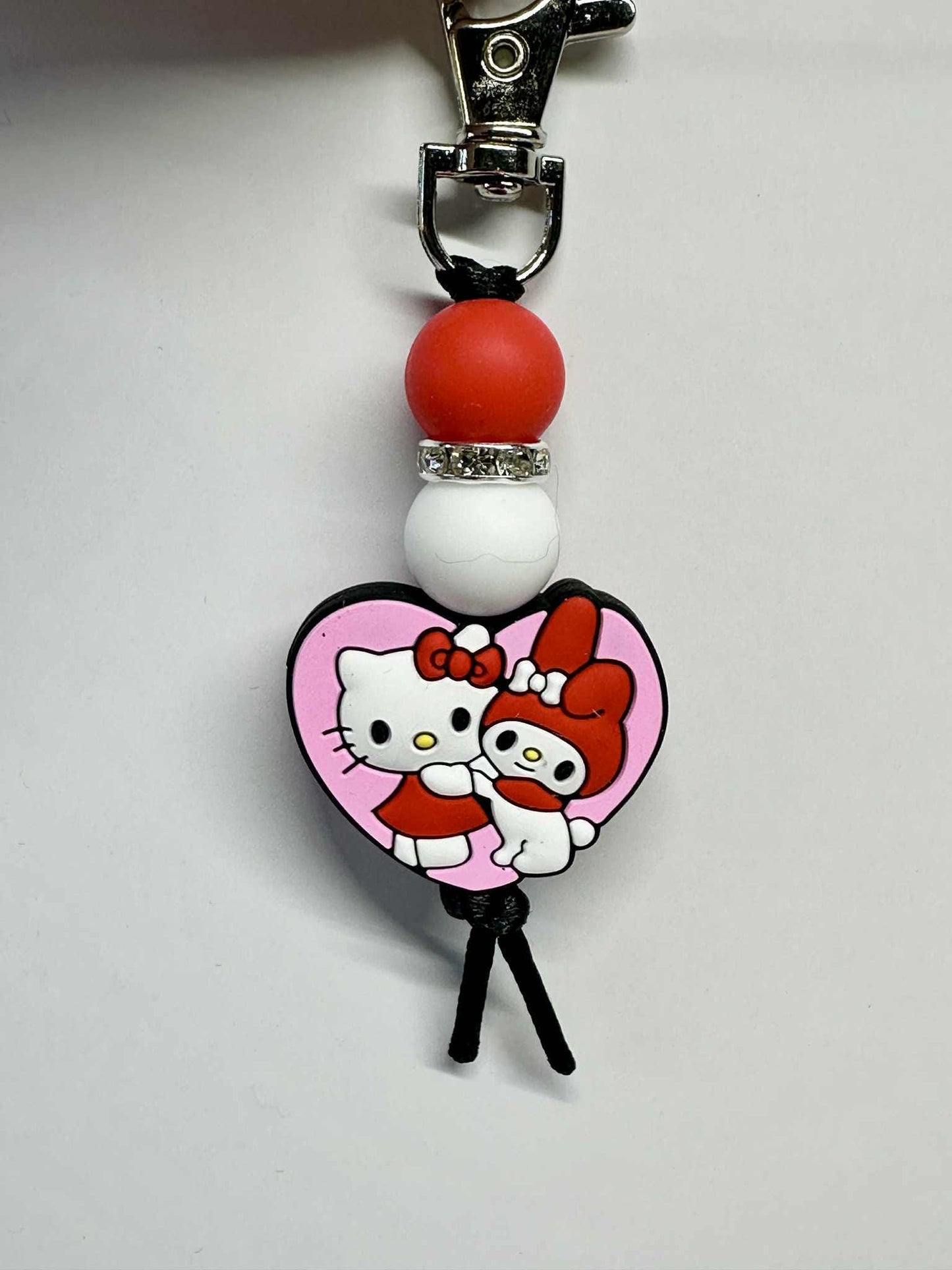 Pink Friends Heart Keychain, Silicone Bead Keychain, Zipper Pull