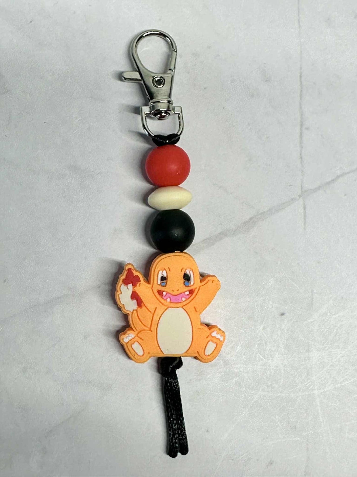 Orange Reptile Keychain, Silicone Bead Keychain, Zipper Pull