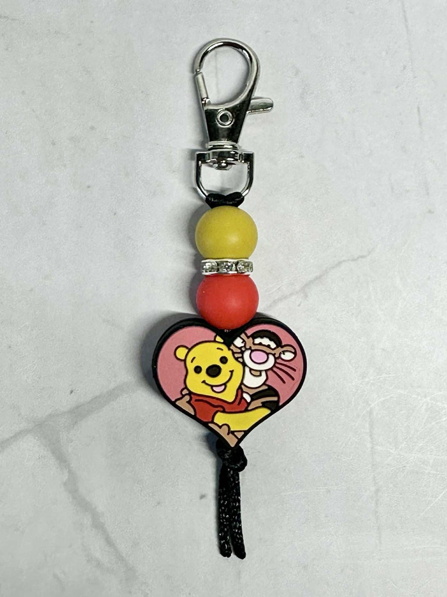 Bear Friends Heart Keychain, Silicone Bead Keychain, Zipper Pull