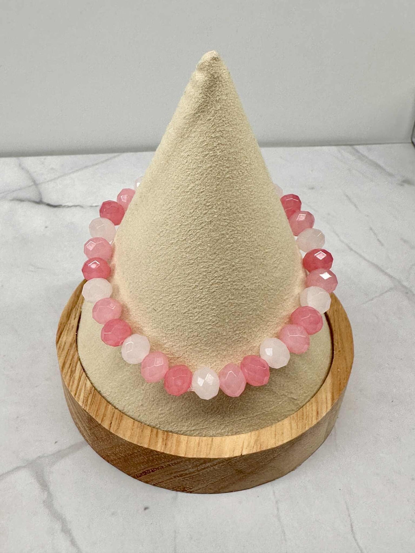 Single Strand Pink Glass Beaded Stretch Bracelet