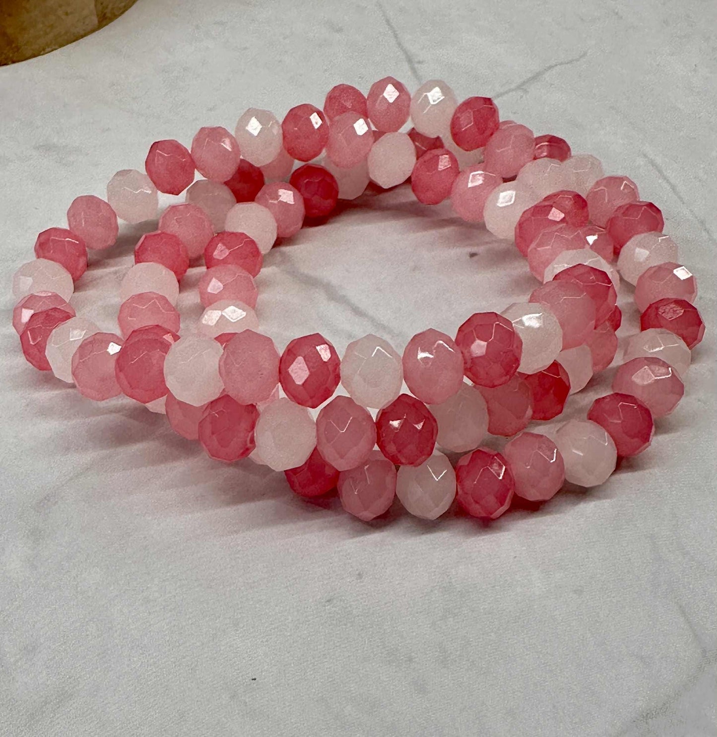 Single Strand Pink Glass Beaded Stretch Bracelet