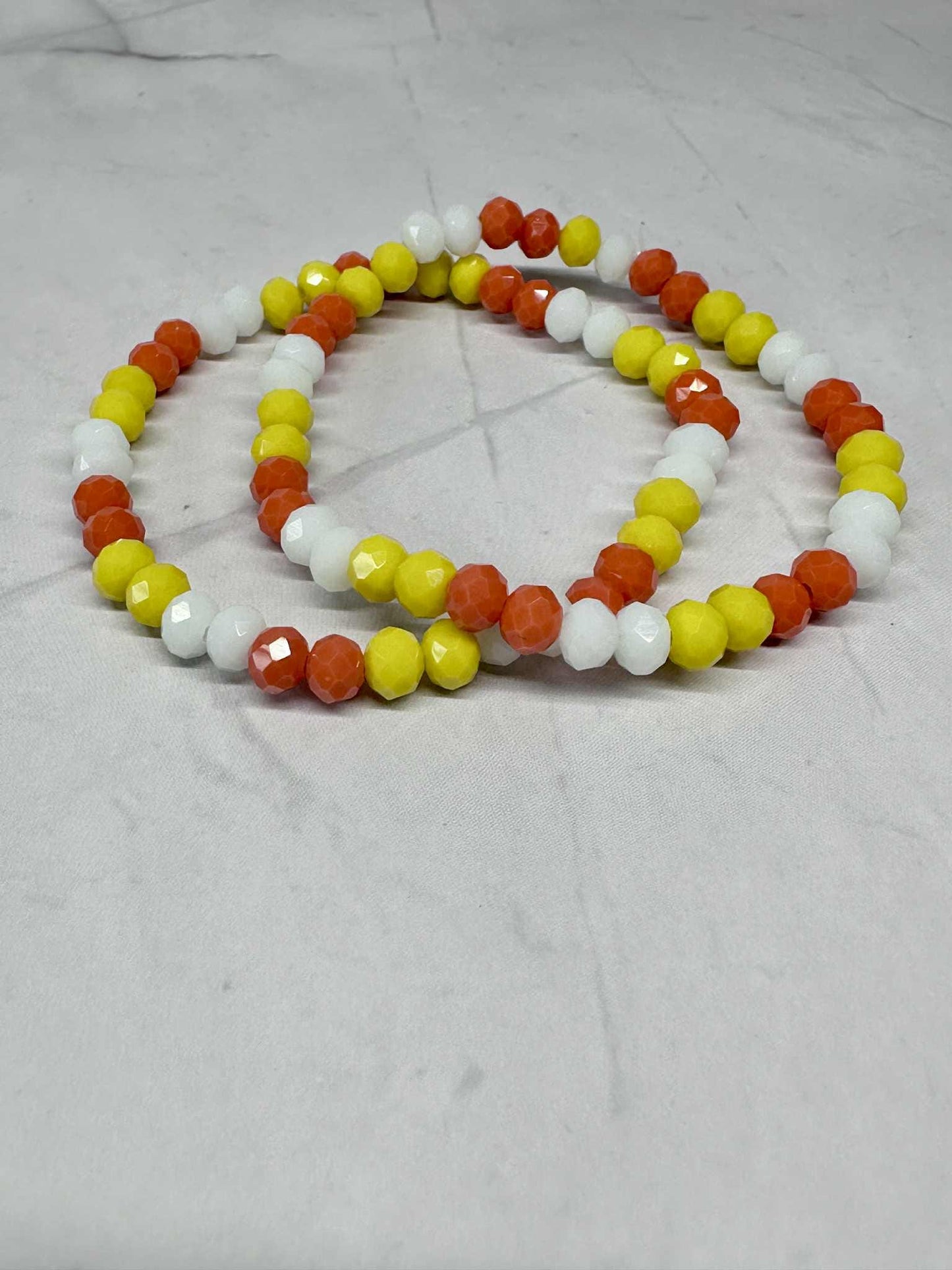 Single Strand Candy Corn Colors Faceted Beaded Stretch Bracelet