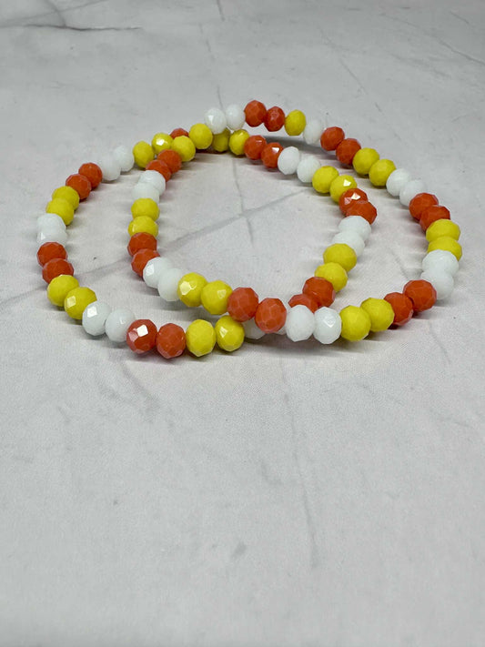 Single Strand Candy Corn Colors Faceted Beaded Stretch Bracelet