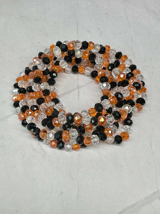 Single Strand Halloween Stretch Bracelet: Clear, Black & Orange Faceted Beads