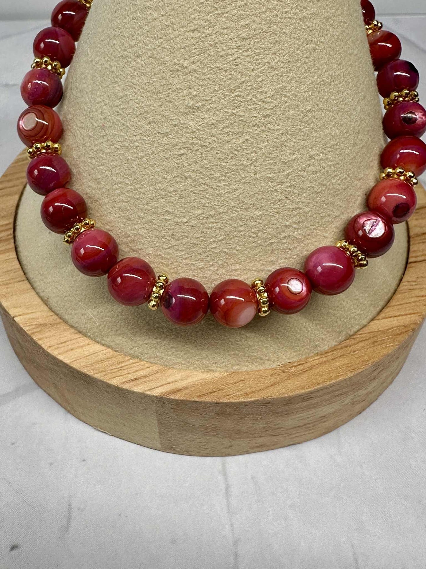 Dark Red Glass Beaded Stretch Bracelet