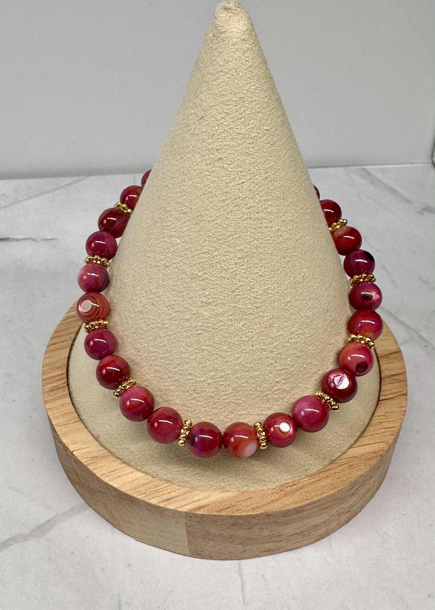 Dark Red Glass Beaded Stretch Bracelet