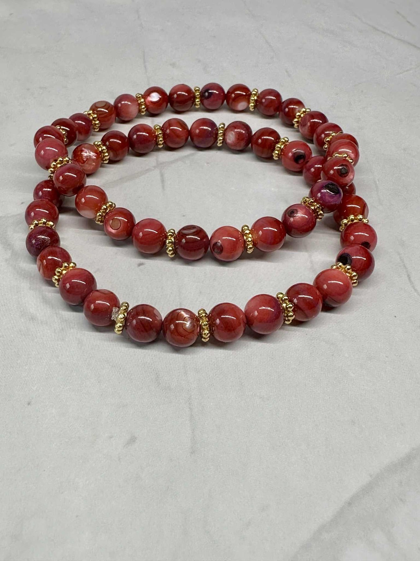 Dark Red Glass Beaded Stretch Bracelet