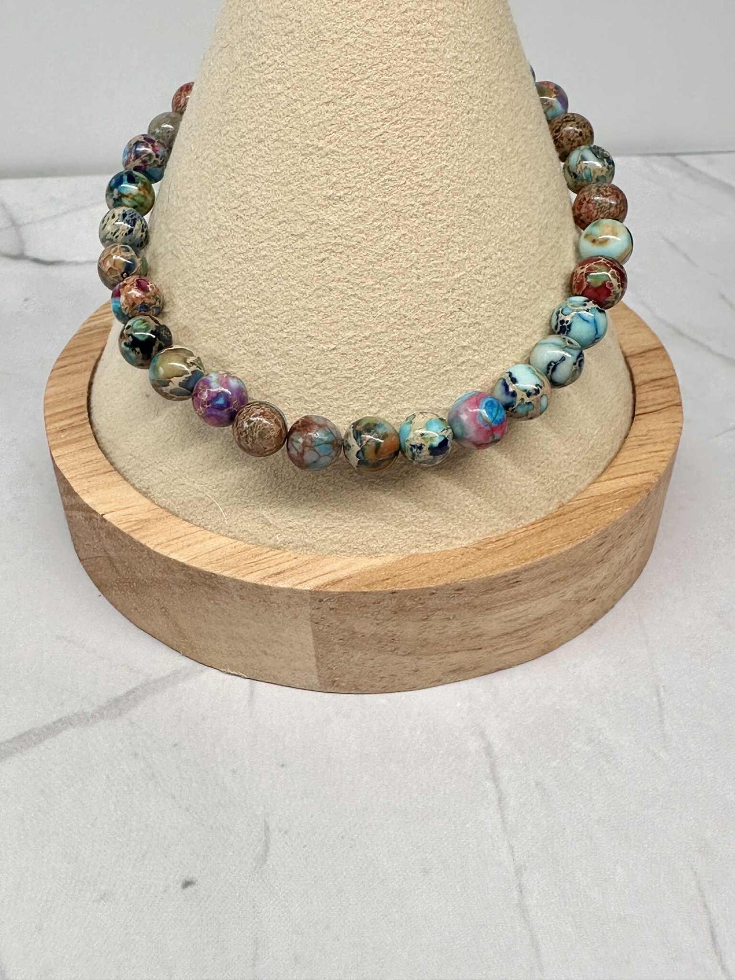 Multi Color Rustic Glass Beaded Stretch Bracelet