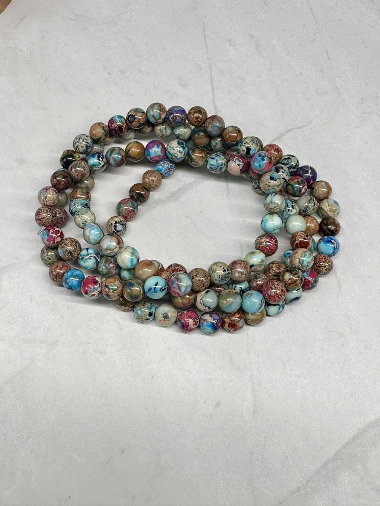 Multi Color Rustic Glass Beaded Stretch Bracelet