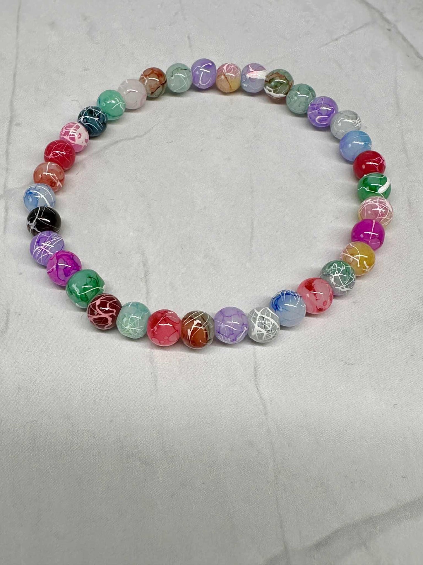 Single Strand Multi Color Crackle Glass Beaded Stretch Bracelet