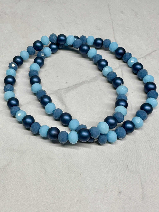 Single Strand Multi Blue Faceted Beaded Stretch Bracelet
